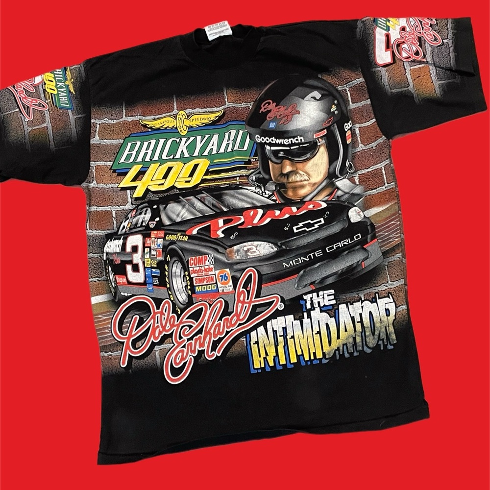 90s Vintage Dale Earnhardt Brickyard NASCAR all over print t-shirt